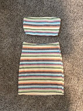 ⚡️Princess Polly Avianna Striped Multicolor Knit Mini Skirt & Tube Top Set